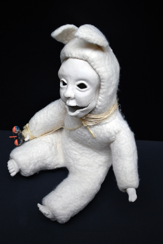 'Blind Ian' Porcelain, dolls eyes, hand made felt